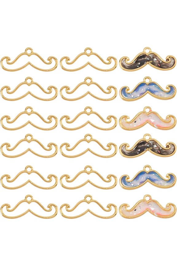 20Pcs Beard Pendants Gold Open Back Bezel Pendants Color-Lasting Epoxy Frame Small Handmade Charms for Jewelry Necklace Bracelet Earrings Making and DIY Craft Golden