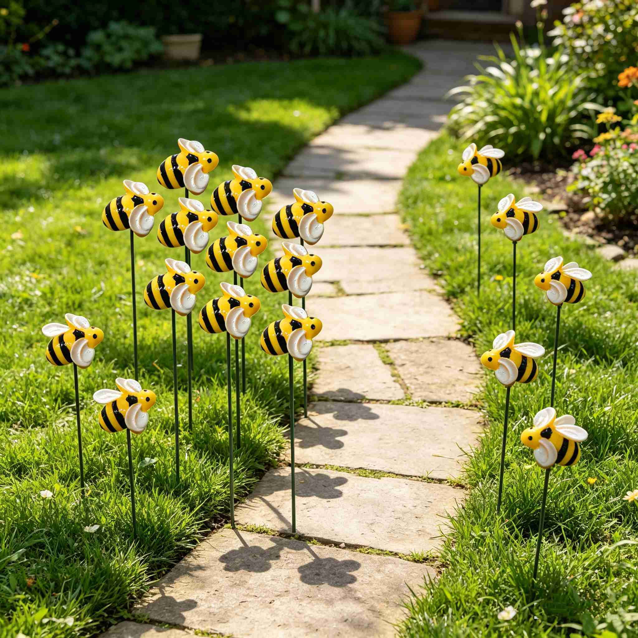 20Pcs Bee Garden Stakes Decor Metal Yard Art Ornaments Front Yard
