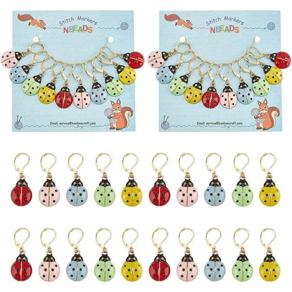 20Pcs Beetle Charm Stitch Markers, 5 Colors Beetle Alloy Enamel Crochet Charms Removable Locking Stitch Marker with 304 Stainless Steel Clasp for Sewing Accessories Quilting Jewelry