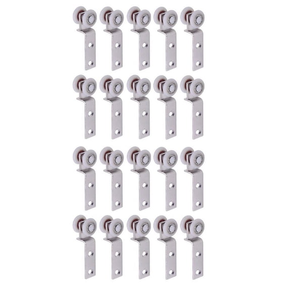 20Pcs Bend Pipe Metal Bearing Pulley Block with Two Plastic Wheel for Sliding Door Window Cabinet