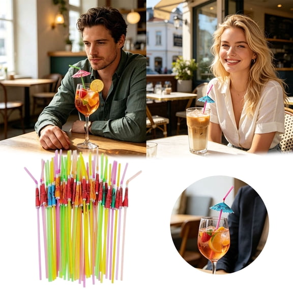 20Pcs Bendable Drinking Straws Disposable Firework Decorative Party Straws Cute Photo Booth Props For Home Picnic Bar Drinks(Multicolour-10Cm)