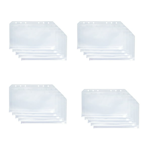 20Pcs Binder Pockets Clear Zippered Folder for 6-Holes Binder, Budget Planner