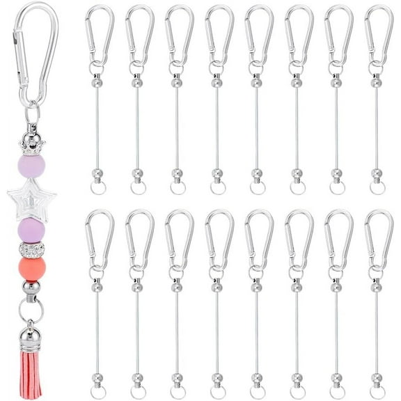 20Pcs Blank Beadable Keychain Bars: DIY Jewelry Making Kit - Silver Stud Keychain Bars DIY Silver