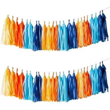 20Pcs Blue and Orange Tassel Garland, Tissue Tassel Banner for Party Decorations, Multicolor 1