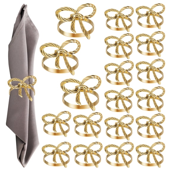 20Pcs Gold Bow Napkin Rings,Metal Butterfly Napkin Holders Elegant Ring Holders for Dinner Wedding Party Banquet Table Decorations