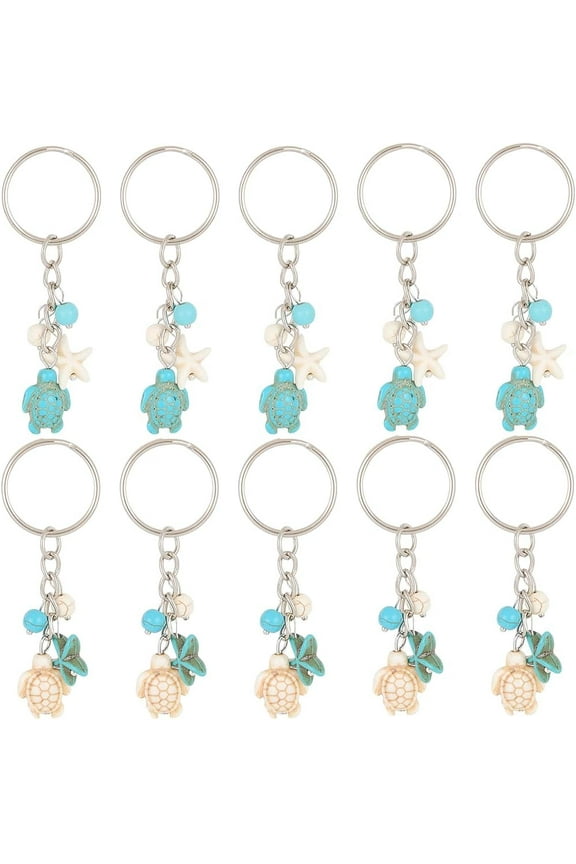 20Pcs/Box Lucky Sea Turtle Keychain Ocean Key Chain Bulk Turquoise Summer Starfish Beach Animal Charms Keychains for DIY Car Key Keychains Keyrings Party Favors Gift Handbag