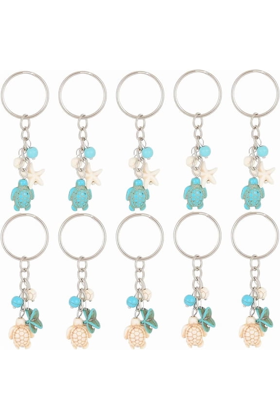 20Pcs/Box Lucky Sea Turtle Keychain Ocean Key Chain Bulk Turquoise Summer Starfish Beach Animal Charms Keychains