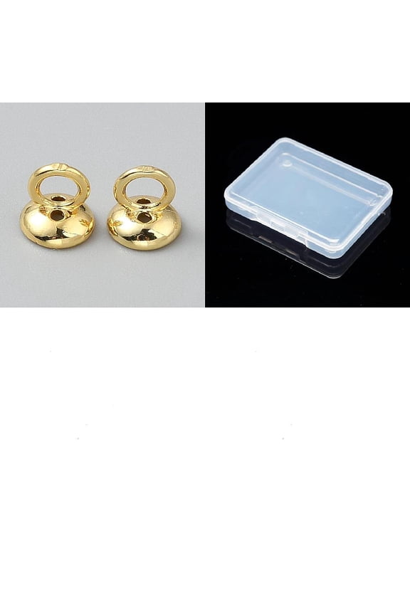 20Pcs Brass Bead Cap Pendant Bails With Holes For Threading End Caps For Necklace Bracelet Jewelry Making Round Half Round Golden 6x6mm