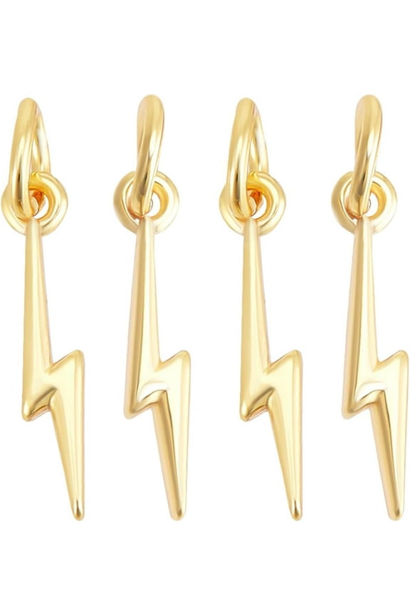 20Pcs Brass Charms Free & Lead Free Lightning Bolt with Jump Ring Cadmium Real 18K Gold Plated 14.5x2.5x2mm Hole: 3mm