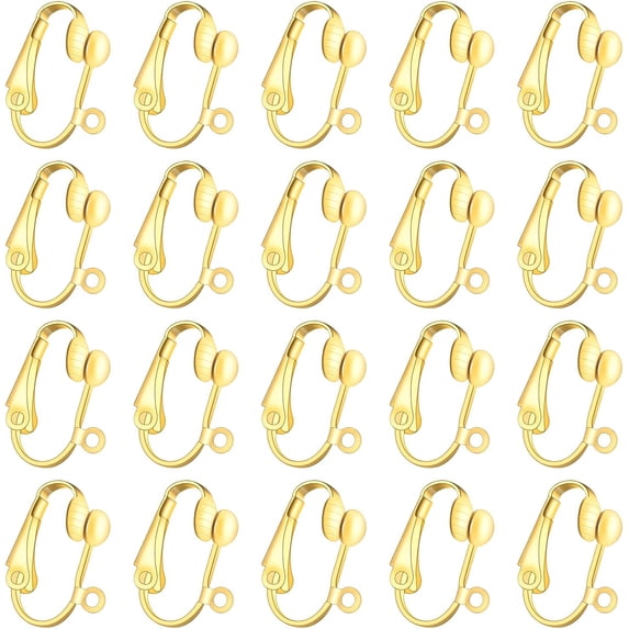 20Pcs Brass Clip-on Earring Converter with Easy Open Loop Earring Clips for None Pierced Ears DIY Earring and Turn Any Studs (Gold)