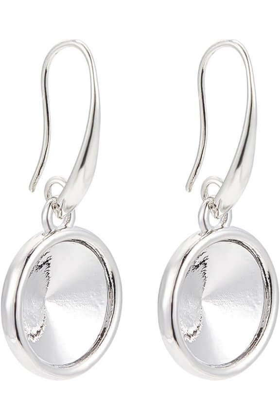 20Pcs Brass Hooks Ear Wire with Alloy Earring Settings Blank Base for Rhinestones Platinum Tray: 12mm 33.5x15x4.5mm 5 Gauge