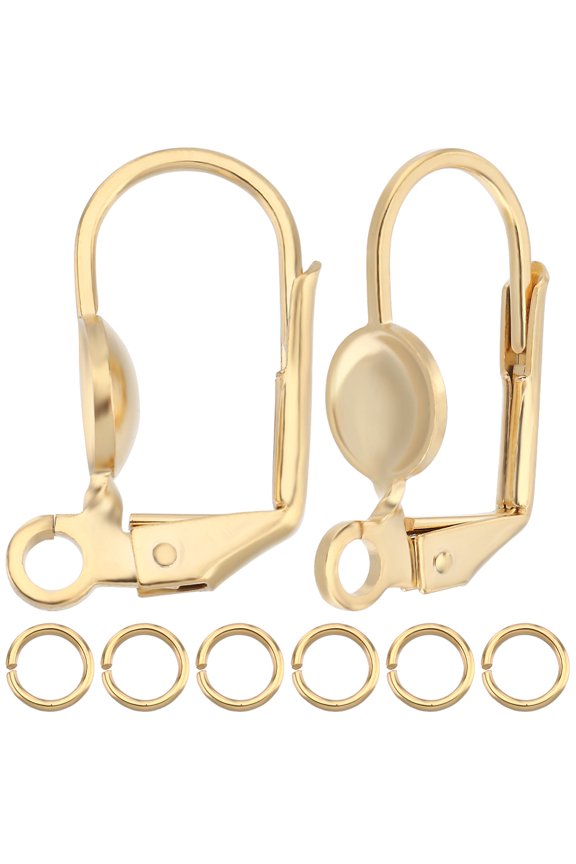 20Pcs Brass Leverback Earring Findings Earring Settings with Horizontal Loops with 20Pcs Jump Rings Real 24K Gold Plated 17.5x10.5x2mm