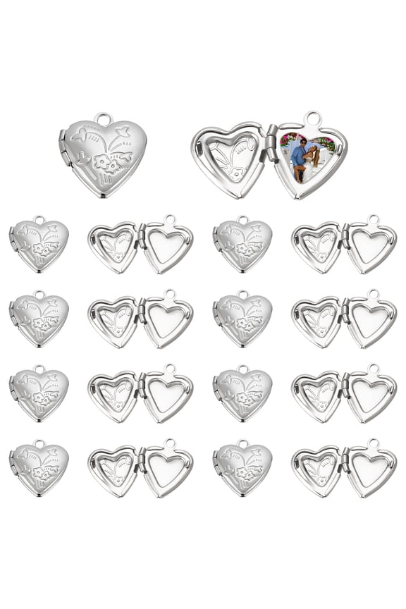 20Pcs Brass Locket Pendants Photo Frame Charms for Necklaces Heart Platinum 15.2x13.2x4.6mm Hole: 1.6mm Inner Diameter: 6.3x8mm DIY