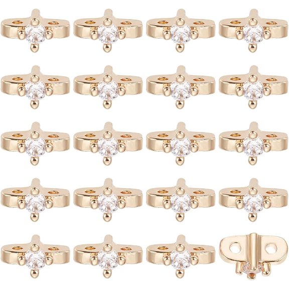 20Pcs Brass Pave Clear Cubic Zirconia Spacer Bars Flat Round Real 14K Gold Plated 3.5x6.5x4mm Hole: 1mm