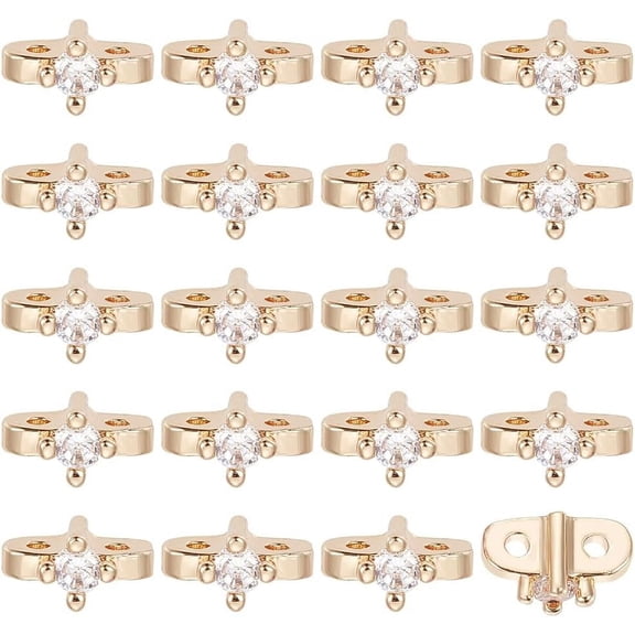 20Pcs Brass Pave Clear Cubic Zirconia Spacer Bars Flat Round Real 14K Gold Plated 3.5x6.5x4mm Hole: 1mm