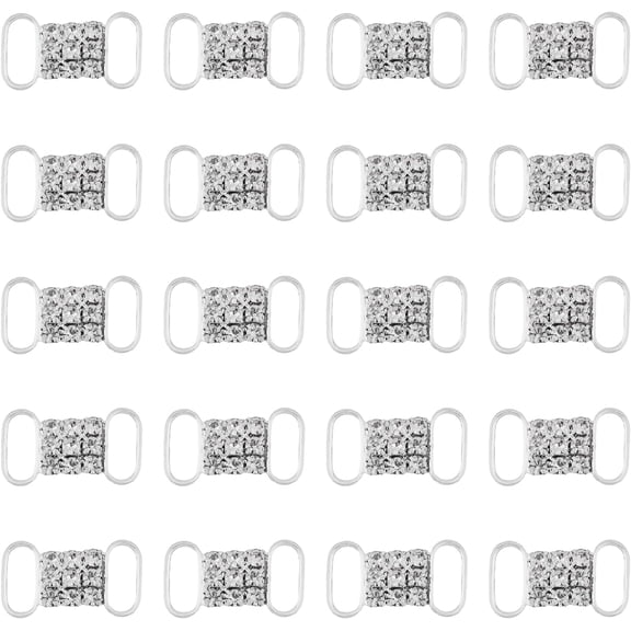 20Pcs Brass Rhinestone Buckles Garment Accessories Rectangle Crystal 21~21.5x12x3mm Hole: 10x4mm
