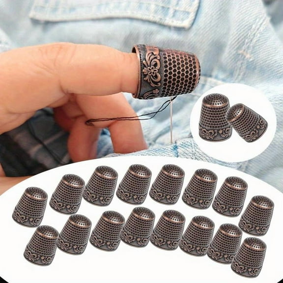 20Pcs Brass Sewing Thimbles with Intricate Designs,Durable Metal Finger Protectors for Hand Sewing,Quilting and Needlework Crafts,Hand Tools Kits,Springtok tools