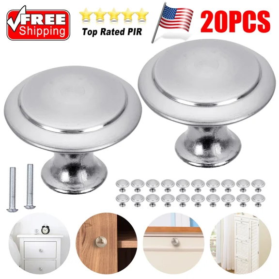 20Pcs Brushed Nickel Kitchen Cabinet Knobs Round Drawer Pulls Stainless Steel Us