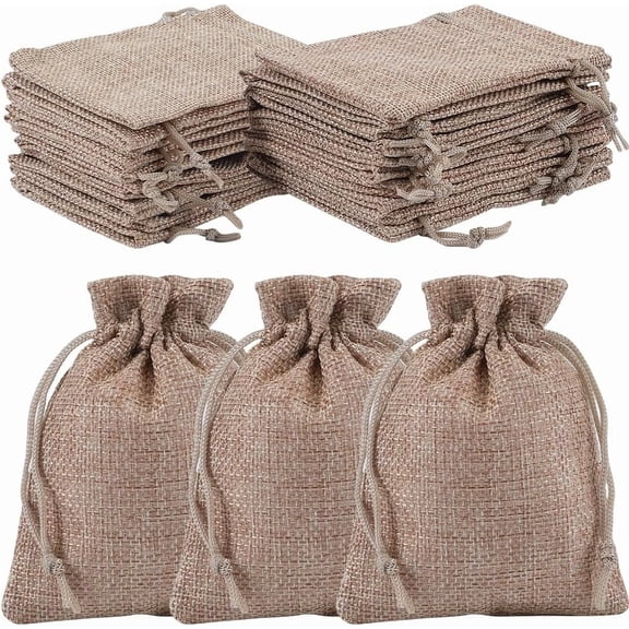 20Pcs Burlap Bags with Drawstring 4.7x3.5 Inch Polyester Khaki Colors Gift Bags
