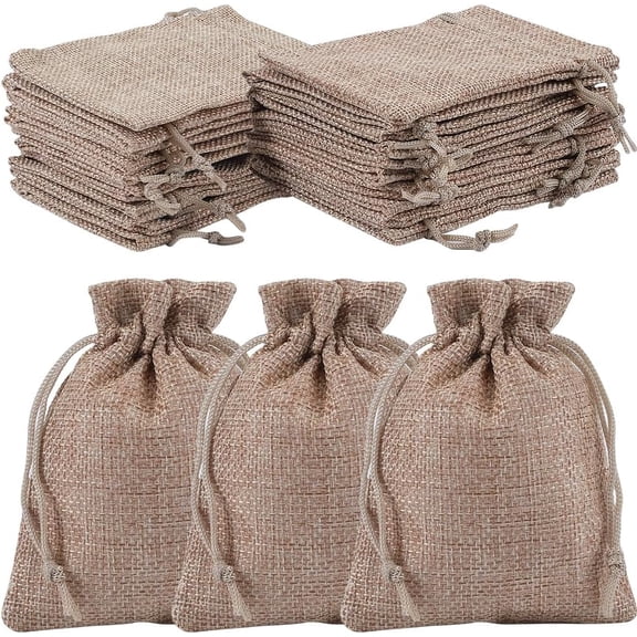 20Pcs Burlap Bags with Drawstring Polyester Khaki Colors Gift Bags for Jewelry Wedding Favors Present and DIY Craft (4.7" x 3.5")