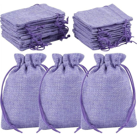 20Pcs Burlap Gift Bags 4.7x3.5 Inch Polyester Medium Purple Colors Drawstring Pouch Linen Gift Bags for Jewelry Wedding Favors Present and DIY Craft for DIY