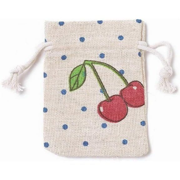 20Pcs Burlap Packing Pouches Drawstring Burlap Bags 3.54x2.83 Inch Reusable Double String Linen Storage Bag Colorful Gift Favor Bag with Cherry Pattern DIY