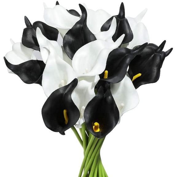 20Pcs Calla Lily PU Arrangement for Home Office Party Decor(Black and White),10 x white Artificial Calla Lily Flowers 10 x black Artificial Calla Lily Flowers,white & black