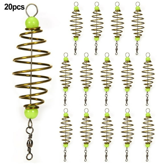 20Pcs Carp Fishing Spring Feeder Fishing Bait Cage Inline Fishing Method Feeder With Luminous Beads Fishing Accessories Pesca
