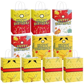 20Pcs Cartoon Animation Party Favor Bags Red Yellow Goodie Treat Gift Bags with Handle Paper Candy Packing for Birthday Lightning Pattern Theme Supplies Baby Shower Decorations