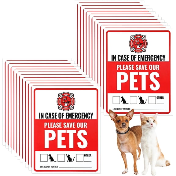 20Pcs in Case of Emergency Please Save Our Pets Stickers - 12.7x10cm Pet Alert Safety Fire Rescue Sticker, Waterproof Strong Adhesive Sticker for Car and Home Windows