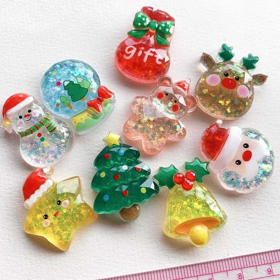 20Pcs Christmas 3D Flatback Craft Resin Charms Xmas Tree Reindeer Santa Claus Snowman Bell Cute Winter DIY Supplies for Craft Jewelry Making Ornament