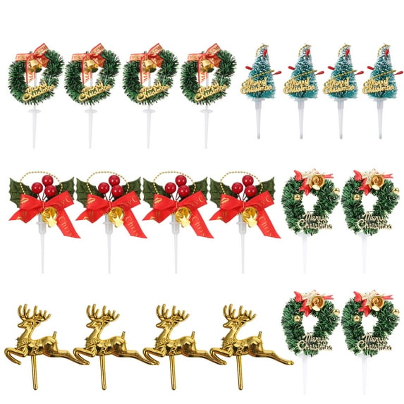 20Pcs Christmas Cake Topper Cake Insert Cards Cake Decoration (Random Style)