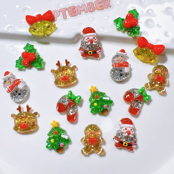 20Pcs Christmas Resin Slime Charms for Craft, Santa Snowman Tree Bell Deer Charm Miniature Ornaments for Scrapbooking DIY Craft Making Christmas Decorations