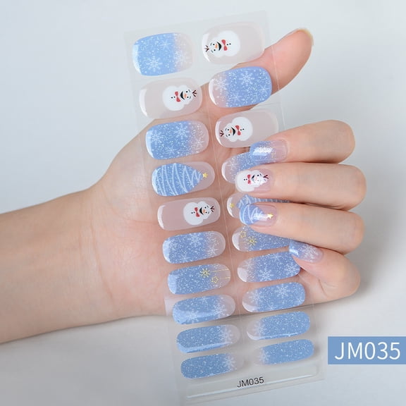 20Pcs Christmas Semi Cured Gel Nail Strips, Snowflake Winter Gel Nail Stickers Long Lasting Cute Glitter Snow Xmas Tree Holiday Semicured UV Nail Wraps for Women Girls