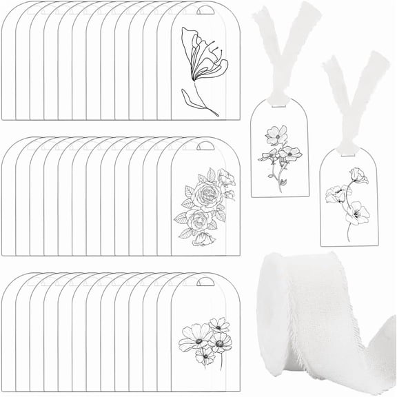 20Pcs Clear Acrylic Place Cards with Ribbon DIY Clear Blank Acrylic Hanging Sign Names Card Labels for Wedding Chair Name Tags Seat Tags Reserved Signs for Wedding Dinner Parties Making DIY