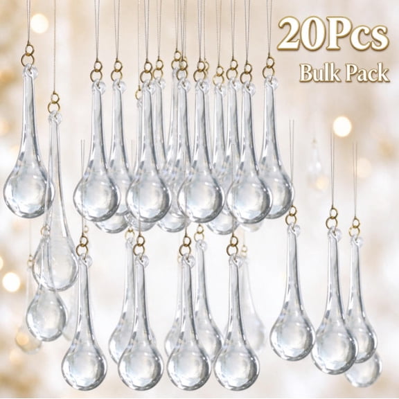 20Pcs Clear Acrylic Teardrop Hanging Pendants, 5.51 Inch Drop Ornaments, Transparent Water Drop Decorations for Christmas Tree, Wedding, Chandelier & Lamp Shade Decor