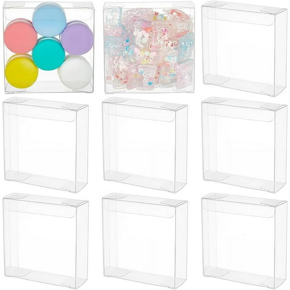 20Pcs Clear Gift Boxes 3.5x3.5x1.2inch PVC Wedding Favour Boxes for Candy Chocolate Birthday Present Contains Party Favor Festival Gift Packaging Clear