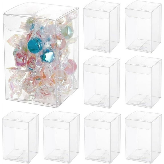 20Pcs Clear Gift Boxes with Film Rectangle Transparent PVC Favor Boxes 2x2x3inch for Wedding Party Treat Candy Cupcakes DIY