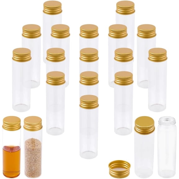 20Pcs Clear Glass Bottles Bead Containers Screw Top Bead Storage Tubes with Aluminum Cap Column Golden 3x10cm Capacity: 50ml(1.69fl. oz) Craft