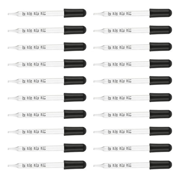 20Pcs Clear Glass Droppers With Soft Rubber Tips 1ML Glass Scale Graduated Dropper Liquid Pipettes For Science Labs