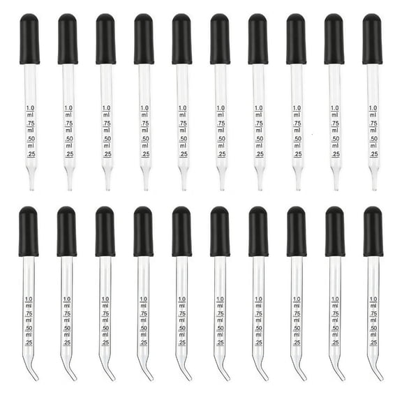 20Pcs Clear Glass Droppers With Soft Rubber Tips 1ML Glass Scale Graduated Dropper Liquid Pipettes For Science Labs