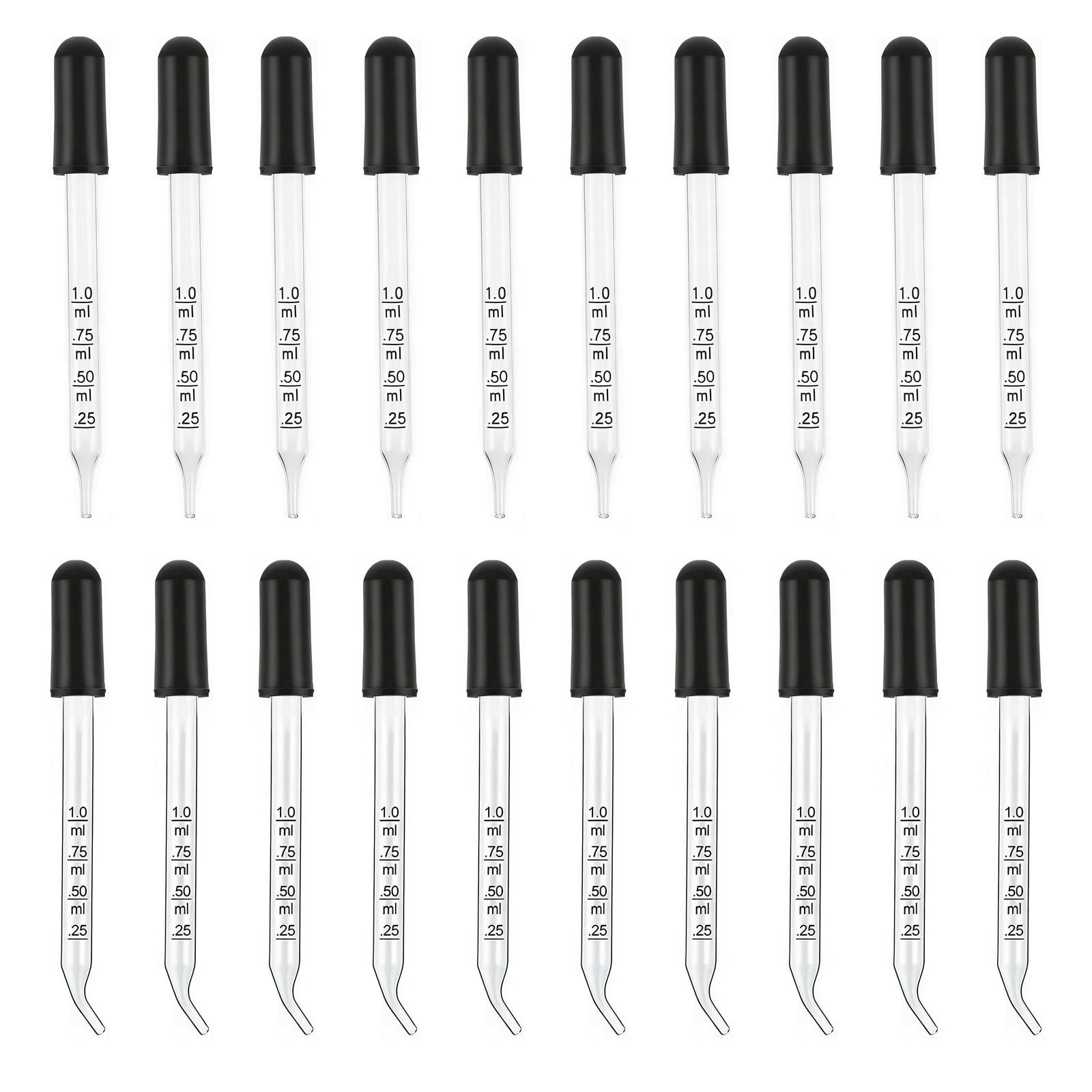 Dropper Tips 20Pcs Clear Glass Droppers With Soft Rubber Tips 1ML Glass Scale ...