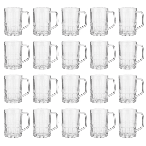 20Pcs Clear Plastic Beer Mugs with Handles - 16.91 Oz Reusable Shatterproof Cups for BBQ, Birthday, Holiday Parties and Everyday Drinks