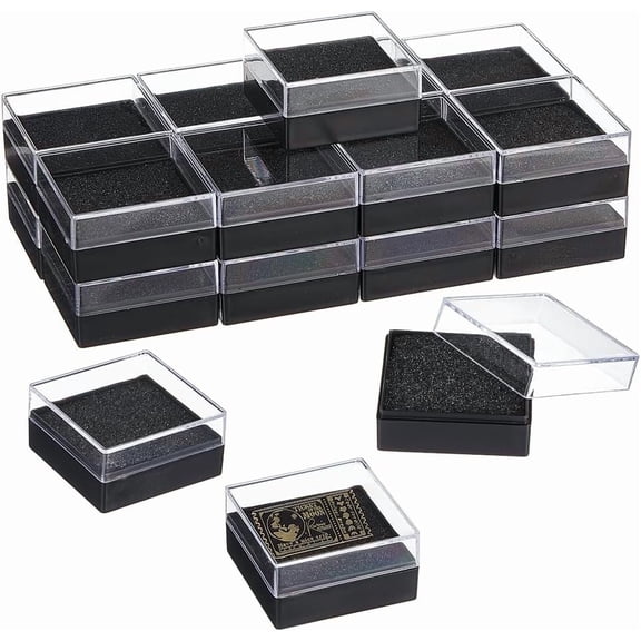 20Pcs Clear Plastic Gift Box For Pin 1.7x1.7x0.9 inch Black Presentation Boxes for Badge Clear Lapel Pin Presentation Display Case DIY