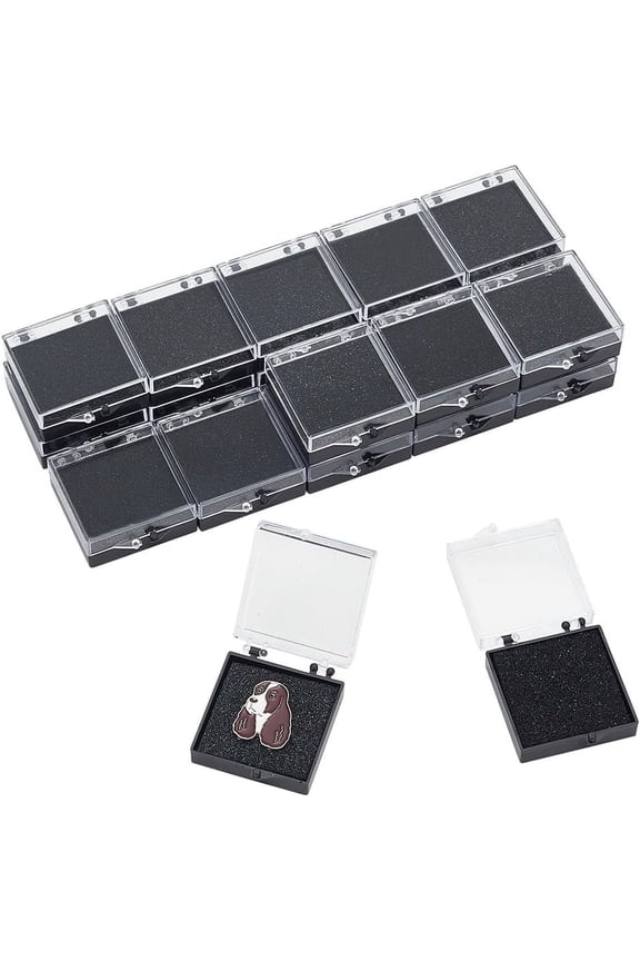20Pcs Clear Plastic Gift Box For Pin 1.95x1.67x0.67 Inch Black Display Box Gift Boxes Small Jewelry Brooch Storage Case with Spong for Lapel Pin Gemstone Storage Decoration