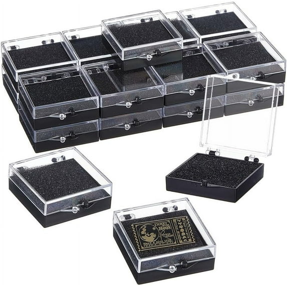 20Pcs Clear Plastic Gift Box For Pin 1.9x1.7x0.7 inch Black Presentation Boxes for Badge Clear Lapel Pin Presentation Display Case for Lapel Pin Gemstone Storage Display