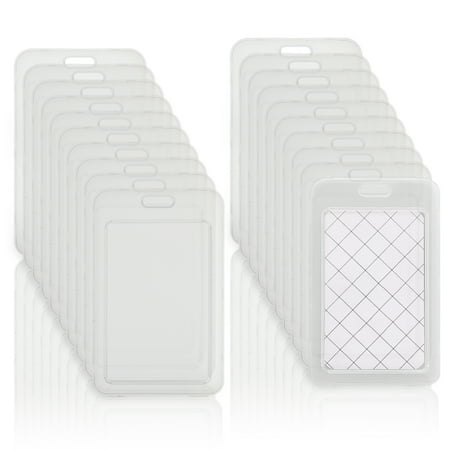 20Pcs Clear Vertical Name Tag Badge Id Card Holders Heavy Duty Transparent Badge Holder Double Sided Hard Rigid Bus Card Holder Case for Lanyard School Office Students (B)