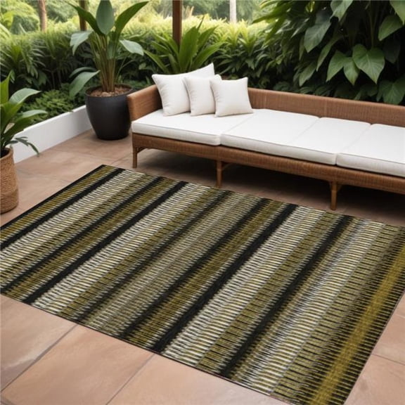 HomeRoots 577454 8 x 10 ft. Striped Washable Indoor & Outdoor Rectangle Area Rug, Brown, Ivory & Black