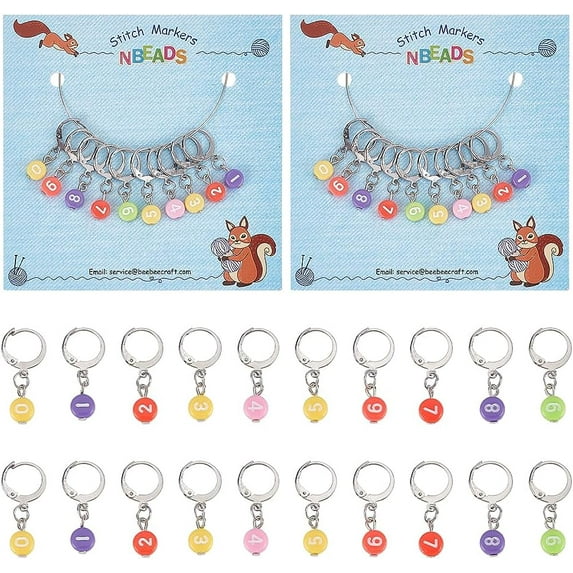20Pcs Colorful Number Stitch Markers, Acrylic Crochet Stitch Marker Charms 304 Stainless Steel Clasp Locking Stitch Marker for Knitting Weaving Sewing Jewelry Making