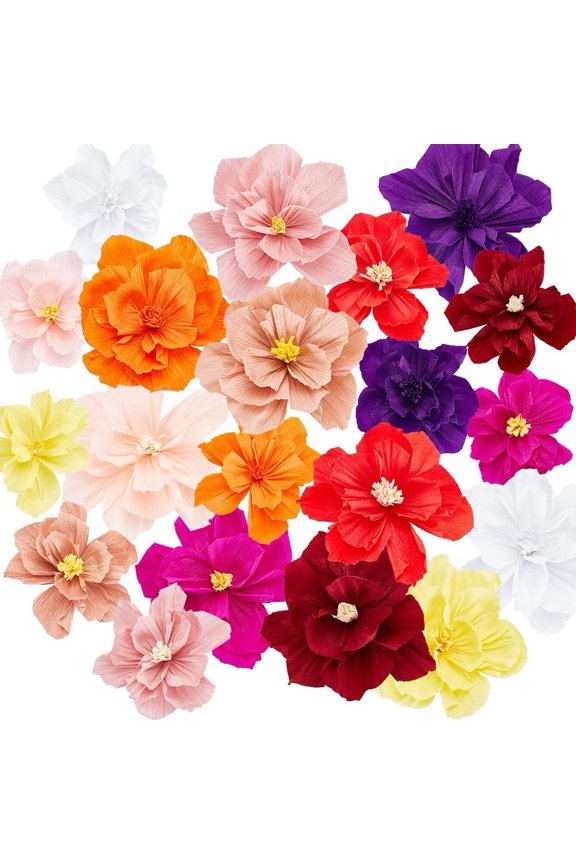 20Pcs Colorful Tissue Paper Flowers Fiesta Paper Flowers Decoration Crepe Paper Flowers for Wedding Bridal Birthday Celebration Spring Floral Party Backdrop Christmas Wall Decor